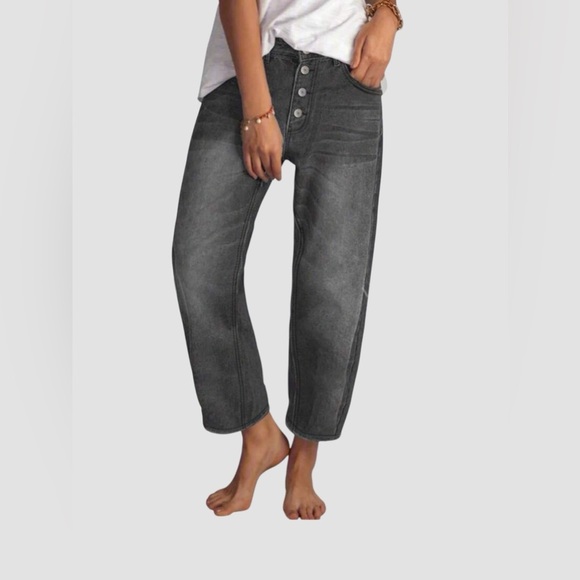 Women's Shein Straight Leg Jeans With Button Fly Dark Gray Denim Size Lg (8/10) - Picture 1 of 8